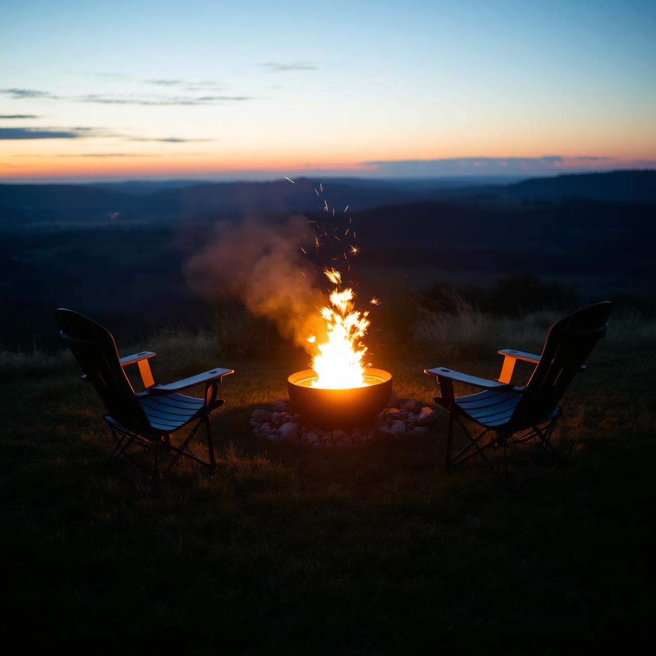 Firepit at dusk on the hilltop